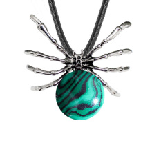 Malachite 16MM Ball Antique Silver Spider Pendant (47x40mm) Necklace 45cm Black Cord