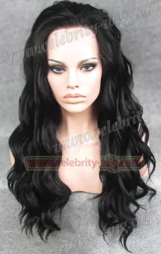 Heidi Klum Supermodel Long Wavy Black Synthetic Lace Front Wig