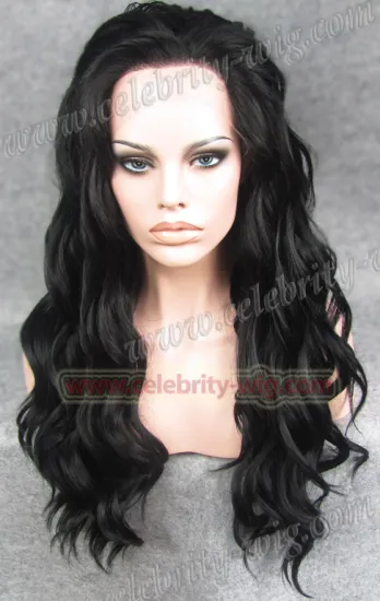 Heidi Klum Supermodel Long Wavy Black Synthetic Lace Front Wig