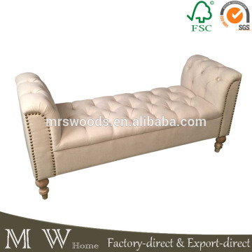 french bedroom furniture upholstered linen covered oak leg button tufted bench end of bed