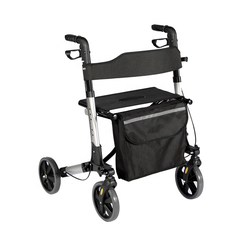 Rollator Walker avec siège et dossier, hauteur de poignée réglable, sac de rangement amovible et un cadre léger durable