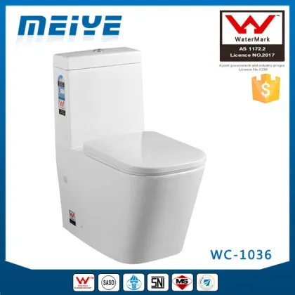 WC-1036 MEIYE One-piece Toilet with Geberit or R&T Flush Valve & Soft Closing Cover, Australian Standard Toilet