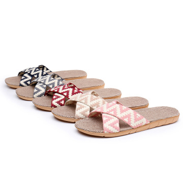 Lightweight Breathable Jacquard Slippers for Adults - Dual Color Striped Linen Indoor/Outdoor Wear