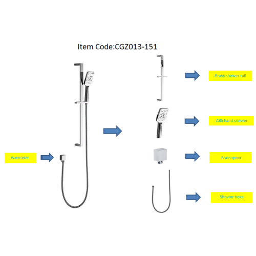 Flat Square Shower Rail and ABS Hand Shower