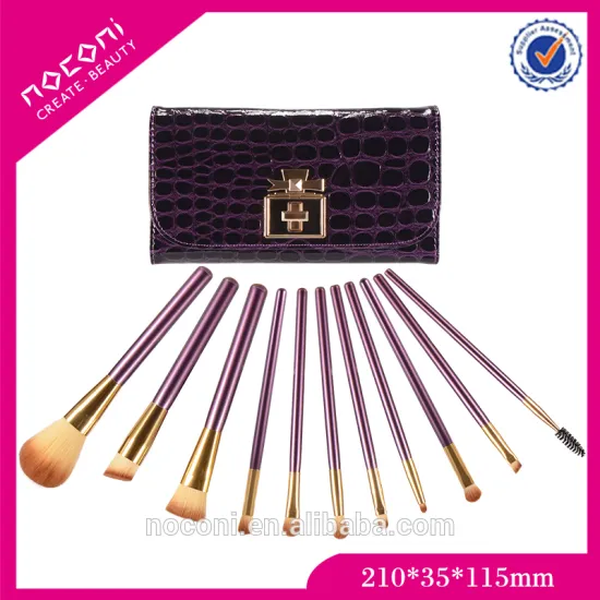 Free Sample Professional 11pcs High Quality Nylon Hair Mermaid Makeup Brush Set With Free Crocodile PU Leather Pouch