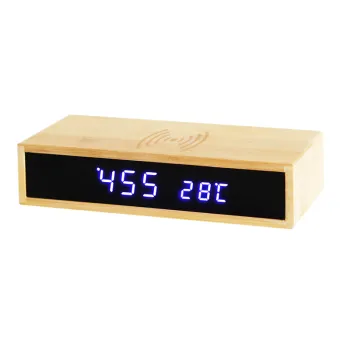 Wooden LED Digital Alarm Clock with Wireless Charging and Temperature Display
