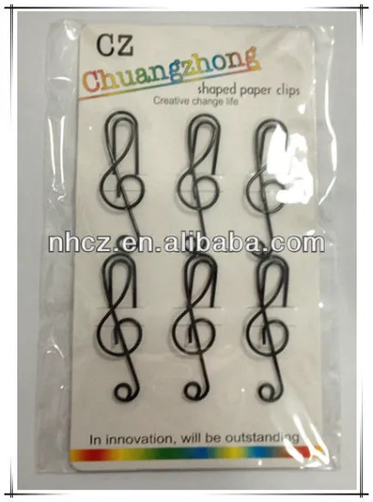 Black Music Shaped Paper Clips in paper card