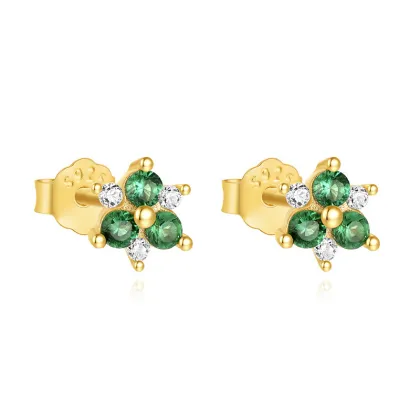 HYH S925 Sterling Silver Cute Minimalist Emerald and Zircon Stud Earrings