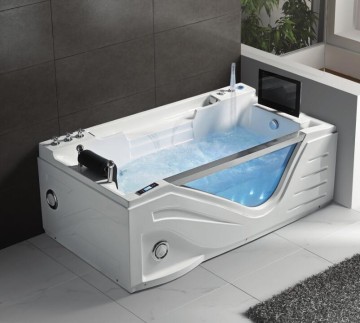 Q325S hydromassage bathtub with TV,whirlpool bathtub with glass window, clear glass bathtub price