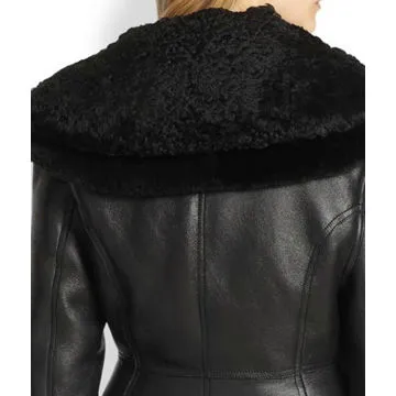 Muse Leather and Lamb Shearling Peplum Biker Leather Jacket