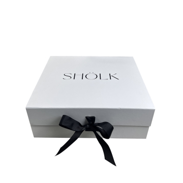 Custom Luxury Apparel Packaging Boxes - White Matte Magnetic Gift Box with Ribbon