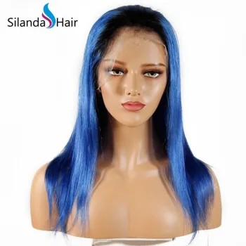 Silanda Hair #1BTBlue Silky Straight Brazilian Remy Full Lace Human Hair Wigs