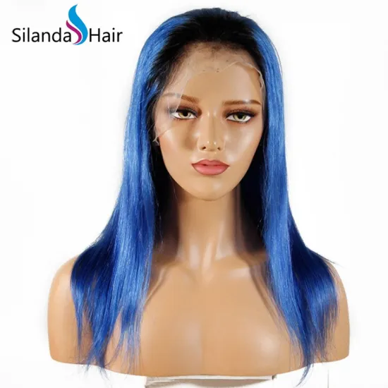 Silanda Hair #1BTBlue Silky Straight Brazilian Remy Full Lace Human Hair Wigs