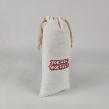Longa bolsa de cordão de algodão de tela branca