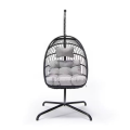 Modern Style Grey Rattan Hanging Egg Chair Indoor/Outdoor Garden Hammock with Metal Frame for Outdoor Furniture