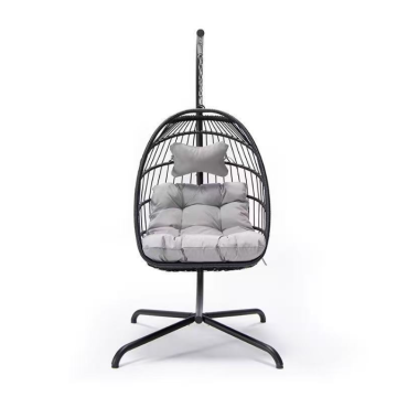 Modern Style Grey Rattan Hanging Egg Chair Indoor/Outdoor Garden Hammock with Metal Frame for Outdoor Furniture