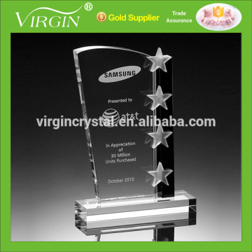 Hot sale star shape clear blank crystal glass award trophy plaque with costonm logo for business souvenir