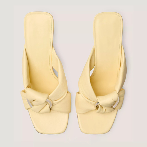 Mid-Heel Slide Sandals Braided Heels Square Toe