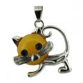 Gemstone Cat Shape Pendant Alloy Animal Pendant for DIY Jewelry Crystal Charm Pendant