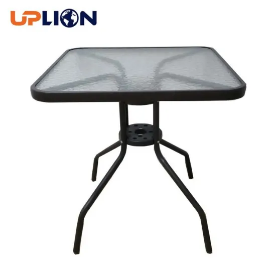 Uplion Metal Outdoor Glass Dining Table for Cafe and Garden