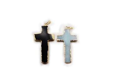 Pendant, PTP-A097 Fashion Jewelry Natural Precious Stone Cross Gold Pendant