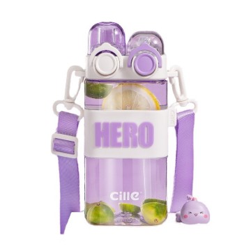 570ml Clear Tritan BPA-Free Double Drink Water Bottle with Straw