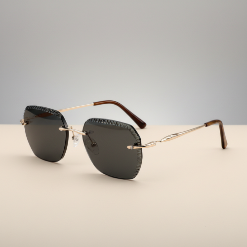 Rimless Diamond Cut Square Metal UV400 Sunglasses ME2062