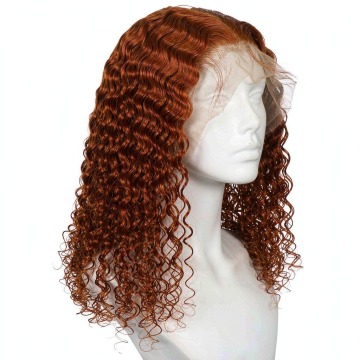 #350 Copper Red Water Wave 13x4 Lace Front Wig 100% Human Hair