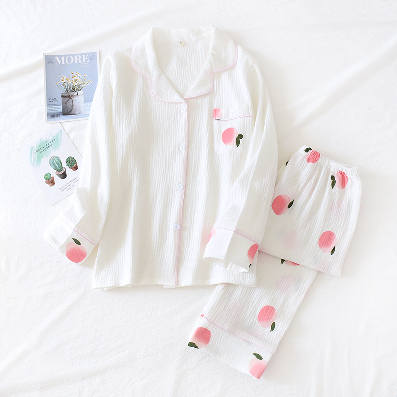 sweet fresh peach sleepwear women pajamas sets 100% cotton soft comfortable long sleeve nightwear ladies pyjamas home suit Y047