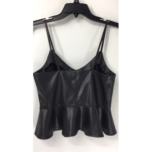 Ladies' Black Leather Frill Hem Camisole