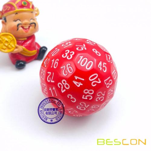 Bescon Polyhedral Dice 100 Sides Dice, D100 mort, 100 Cided Cube, D100 Game Dice, 100-Cided Cube of Red Color