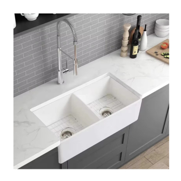 High-Quality Modern White Porcelain Double Bowl Kitchen Sink