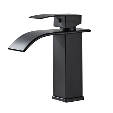 Black Square Paint & Brushed Deck Mount Waterfall Bathroom Faucet Set