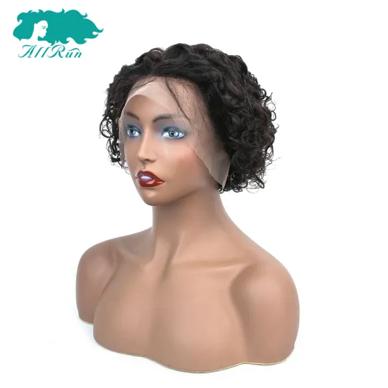 No Tangle No Shed Soft And Smooth Brazilian Human Hair Short Curly Wigs , Natural Color Swiss lace Short Curly Wigs