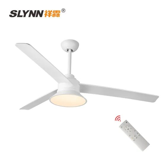 SLYNN Ceiling Fan Factory Sale: Low Noise White ABS Blade Remote Fan with LED Light