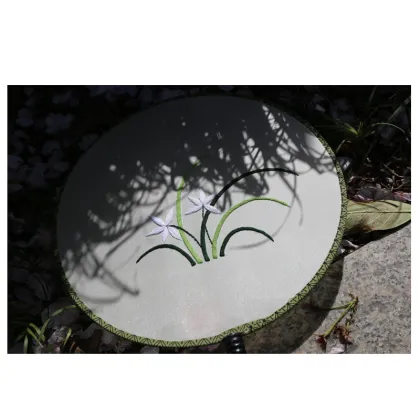 Handmade Suzhou Embroidery Dance Fan with Ancient Style Orchid Grass Pattern: A Unique Flower Embroidery Group Fan for Children
