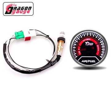 Dragon Gauge da 2 pollici da 52 mm lenti a fumo automatico indicatore del rapporto carburante dell'aria con sensore - LED bianco/rosso, universale per auto (6148T)