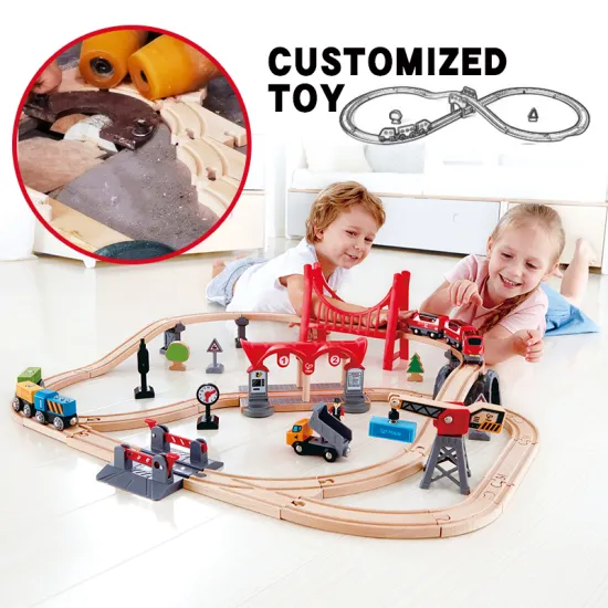Wooden Toy Train Deluxe Railway Set for Kids Age 3+ - Ladder Track Car Toys