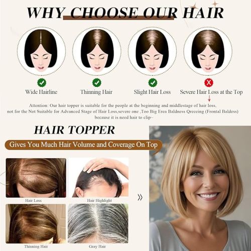 Short Bob Hair Toppers with Bangs Hair ToppersHighlight Synthetic Wig Toppers8*6*2inches