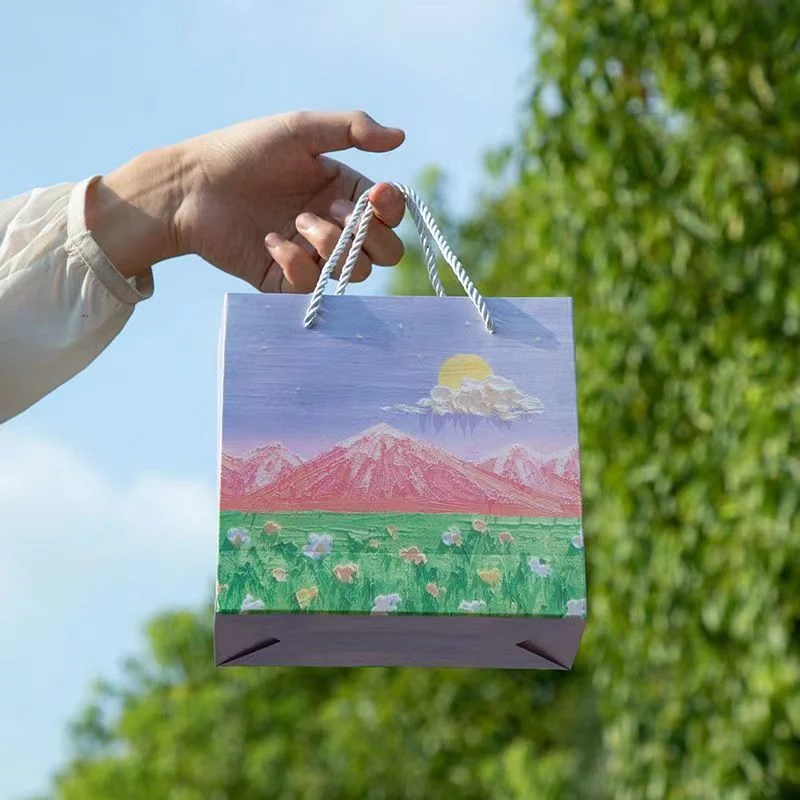 Peinture à l'huile personnalisée Boîte-cadeau d'impression exquise et sac à main