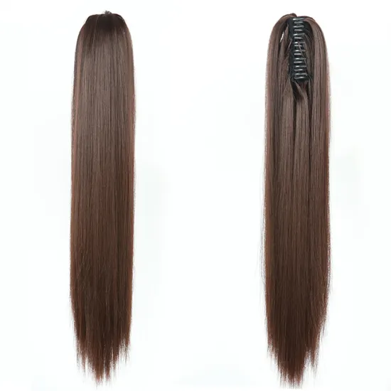 Wholesale Deep-Brown Long Straight Claw-Clip Drawstring Hairpiece Clip In Hair Tail Synthetic Hair Ponytails Extension For Women