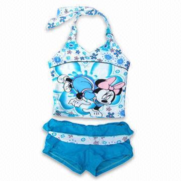 Children's Swimwear with UV-cut, Highly Elastic, Comfortable Fitting and Rubber Printing on Front