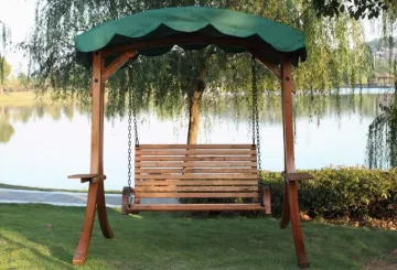 Promotional garden wooden 2 seater swing with canopy hammock chair