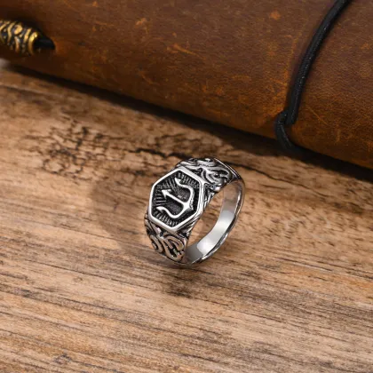 Viking Ring Stainless Steel Xiangyun Trident Vintage Ring for Men