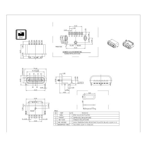 Female Waterproof 90 SMT H=6.65