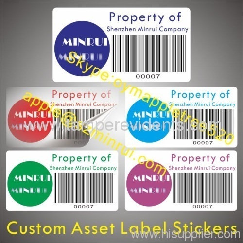 Asset Etiketten mit Barcode und Kundenlogo, Asset Identification Etiketten mit starken Klebstoff, destruktive Asset Id Labels