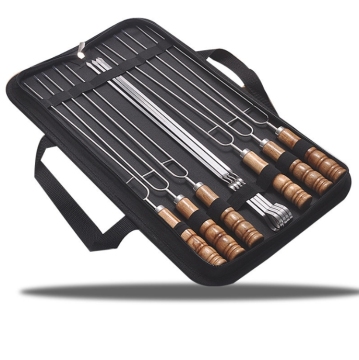 Manico in legno in acciaio inossidabile a doppio polo bbq spiedino