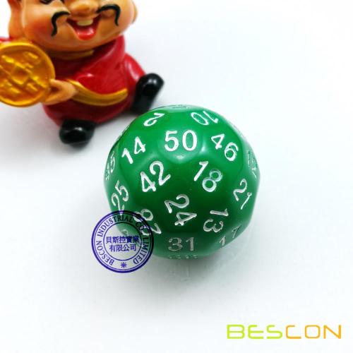 Dados poliédricos de bescon dados de juego de 50 lados, d50 die, dados d50, dados de 50 lados, cubo de 50 lados de color verde