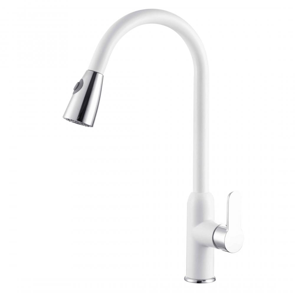 White Brass sink Pull Down Kitchen Faucet