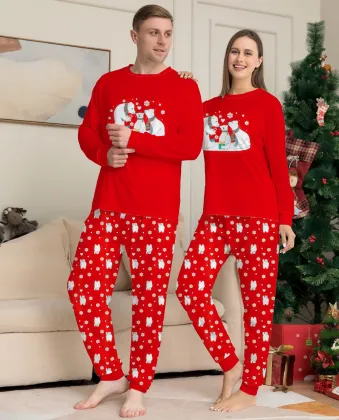 Family Christmas Pajamas: Long Sleeve Cotton 2-Piece Set for Mom, Dad, Kids, and Dog